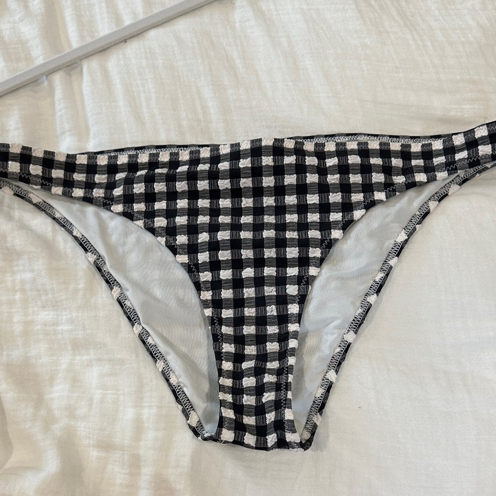 Aerie gingham print textured Black White Checkered Bikini Bottom sz L nwt